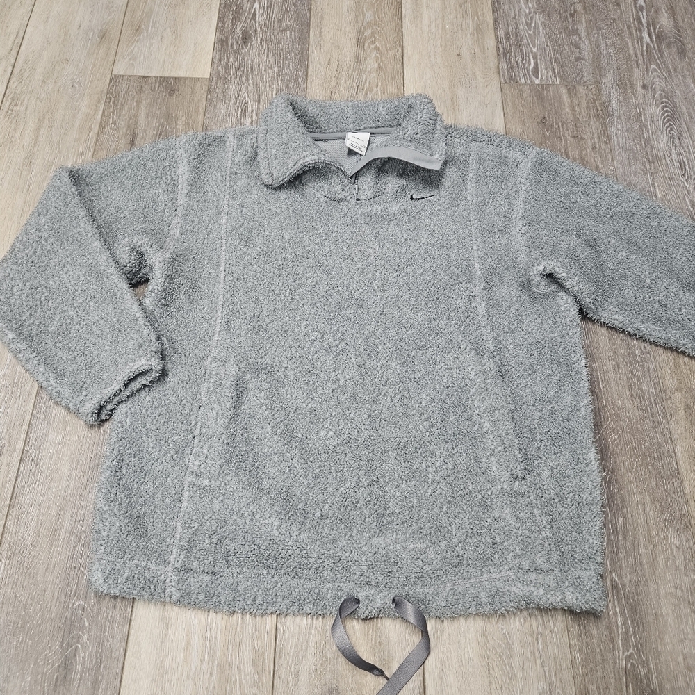 Nike Therma Fit Sherpa Fleece Pullover Quarter Zip Grey Sweater Women's Small